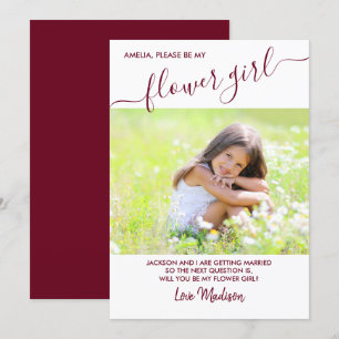 Flower Girl Burgundy and White Photo Proposal Card