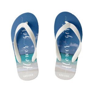 Flower Girl Calligraphy Beach Wedding Flip Flops