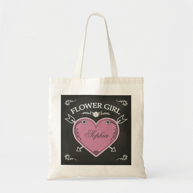 Flower Girl Chalkboard Heart and Arrows Tote Bag (Front)