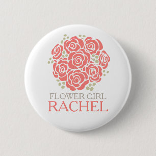 Flower girl coral posy named wedding pin button