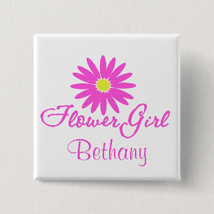 Flower Girl Daisy/ Pink 15 Cm Square Badge
