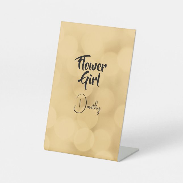 Flower Girl - editable text on gold  Pedestal Sign (Front)