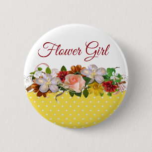Flower Girl  Floral Bouquet Wedding Button
