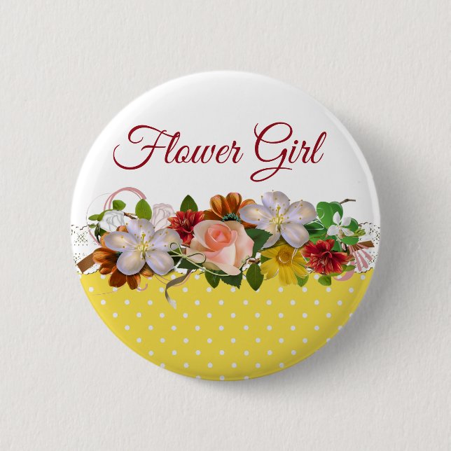 Flower Girl  Floral Bouquet Wedding Button (Front)