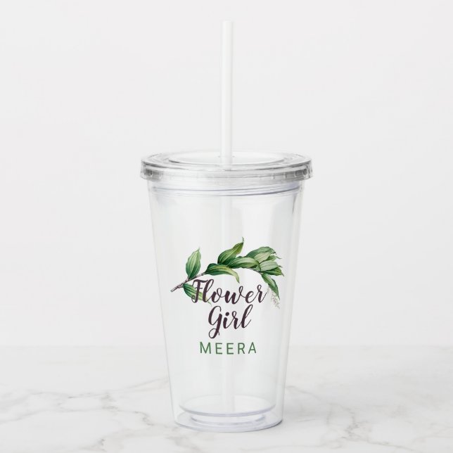 Flower Girl Foliage Personalised Acrylic Tumbler (Front)