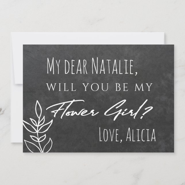 Flower girl funny chalkboard typography proposal invitation (Back)