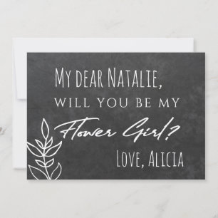 Flower girl funny chalkboard typography proposal invitation