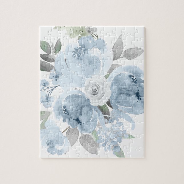 Flower Girl Gift Dusty Blue Wedding Floral Bouquet Jigsaw Puzzle (Vertical)