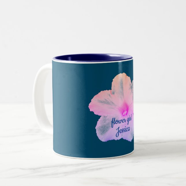 Flower Girl Gift Favour Weddings 2020 Blue Pink Two-Tone Coffee Mug (Front Left)