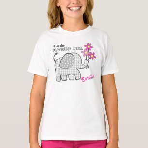 Flower Girl Gingham Elephant Pink Flowers T-Shirt