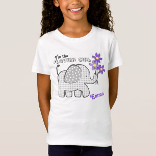 Flower Girl Gingham Elephant Purple Flowers T-Shirt