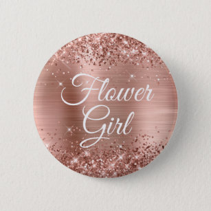 Flower Girl Glittery Rose Gold Foil 6 Cm Round Badge