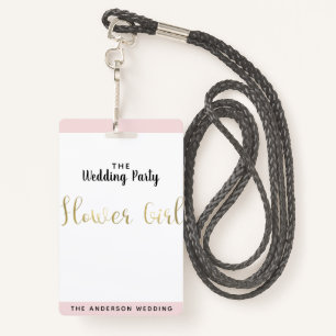Flower Girl Gold Wedding Party VIP Pass Badge ID Badge