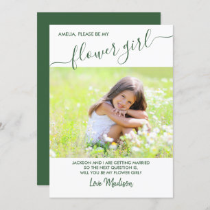 Flower Girl Green and White Photo Proposal Card