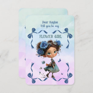Flower Girl Invitation Floral Blue Watercolor