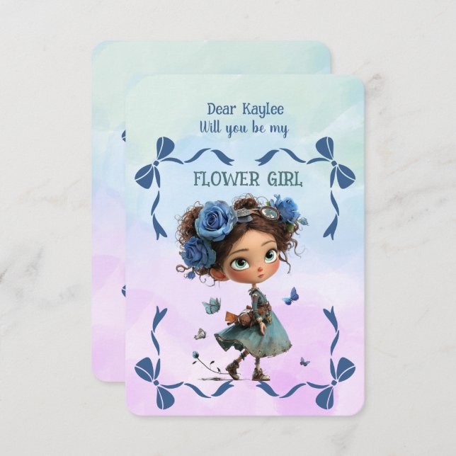 Flower Girl Invitation Floral Blue Watercolor (Front/Back)