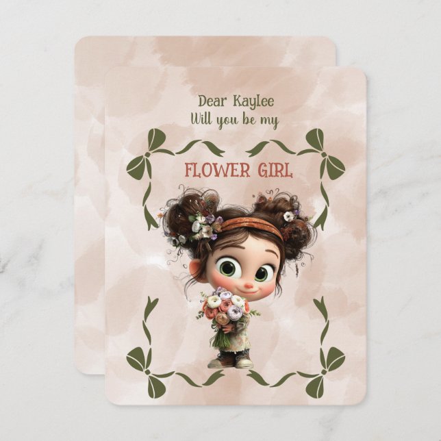 Flower Girl Invitation Floral Brown Watercolor (Front/Back)