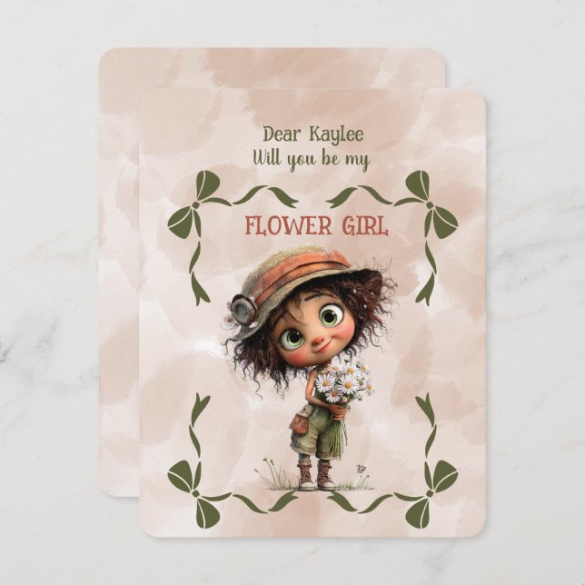 Flower Girl Invitation Floral Brown Watercolor (Front/Back)