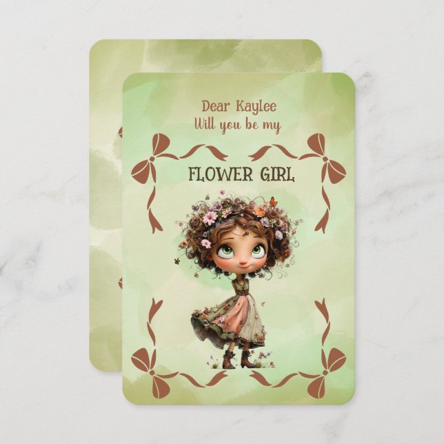 Flower Girl Invitation Floral Green Watercolor (Front/Back)