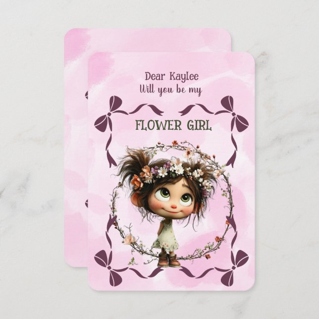 Flower Girl Invitation Floral Pink Watercolor (Front/Back)