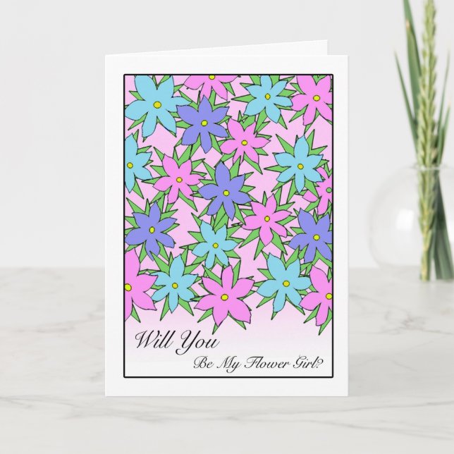 Flower Girl Invitation, Pastel Coloured Flowers Invitation (Front)