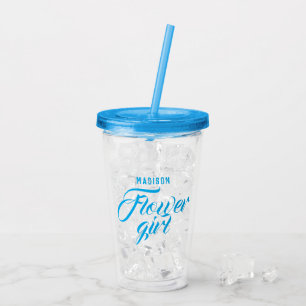 Flower Girl Name Blue Minimal Modern Wedding Gift Acrylic Tumbler