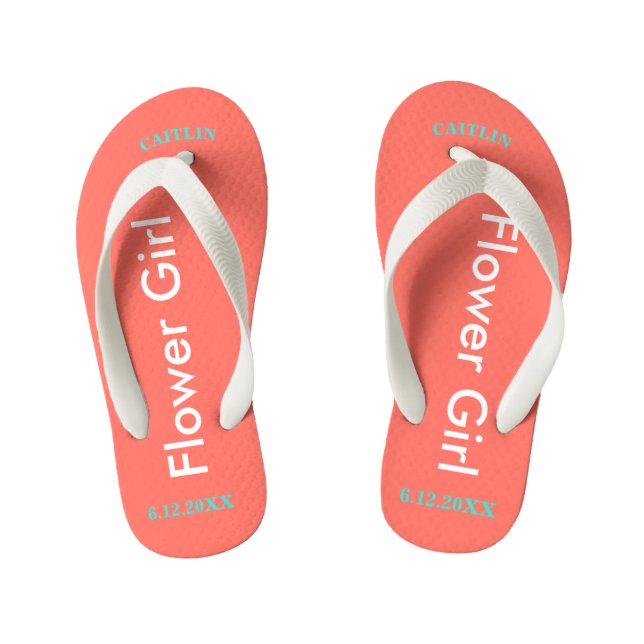 Flower Girl NAME Coral Kid's Flip Flops (Footbed)