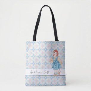 Flower Girl Pastel Blue Pink Pattern Editable Tote Bag