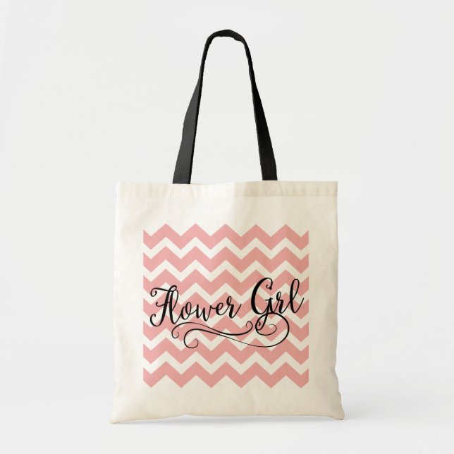Flower Girl Pastel Pink Chevron Tote Bag (Front)