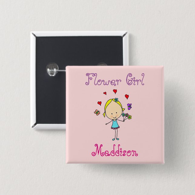 Flower Girl Personalised 15 Cm Square Badge (Front & Back)