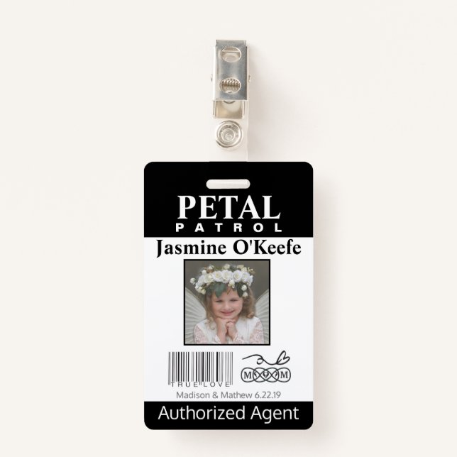flower Girl Petal Patrol Badge ID Badge (Front with Clip)
