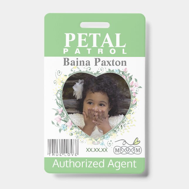 flower Girl Petal Patrol Spring Flowers blue ID Badge (Front)