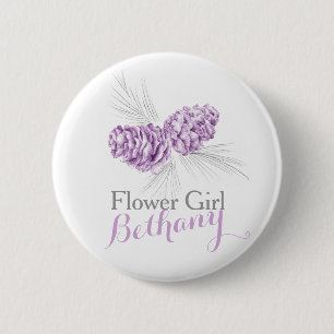 Flower girl pine cone purple wedding pin button