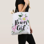 Flower Girl Pink Blush Floral Watercolor Wedding Tote Bag<br><div class="desc">The design features a modern watercolor floral design with a calligraphy text.</div>