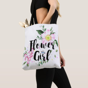 Flower Girl Pink Blush Floral Watercolor Wedding Tote Bag
