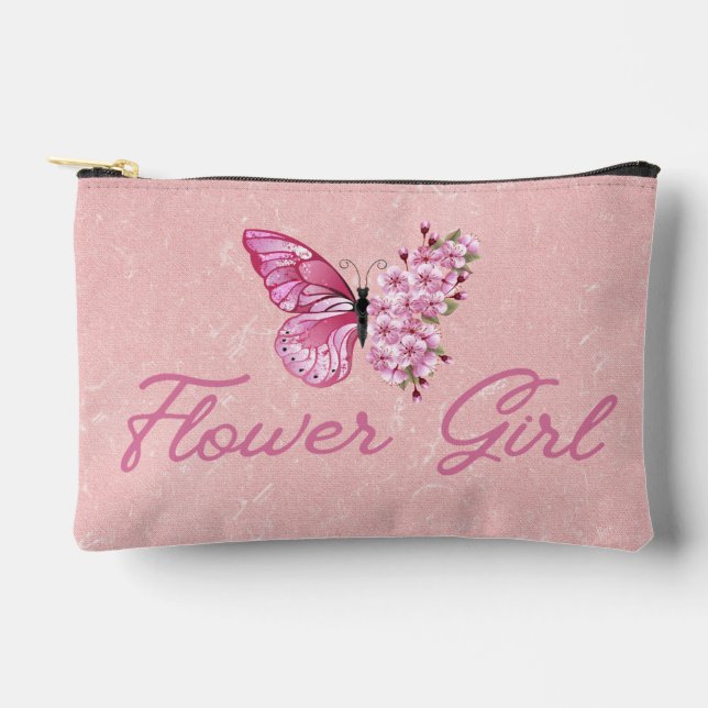  flower girl ,pink butterfly cute modern girly accessory pouch (Front)