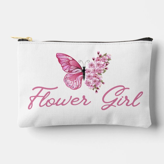 flower girl ,pink butterfly modern bridal party accessory pouch (Front)