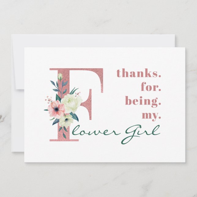Flower Girl Pink Floral Letter Wedding Thank You Card (Front)