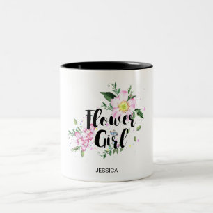 Flower Girl Pink Floral Watercolor Wedding Two-Tone Coffee Mug