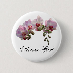 flower girl pink orchid flowers wedding button