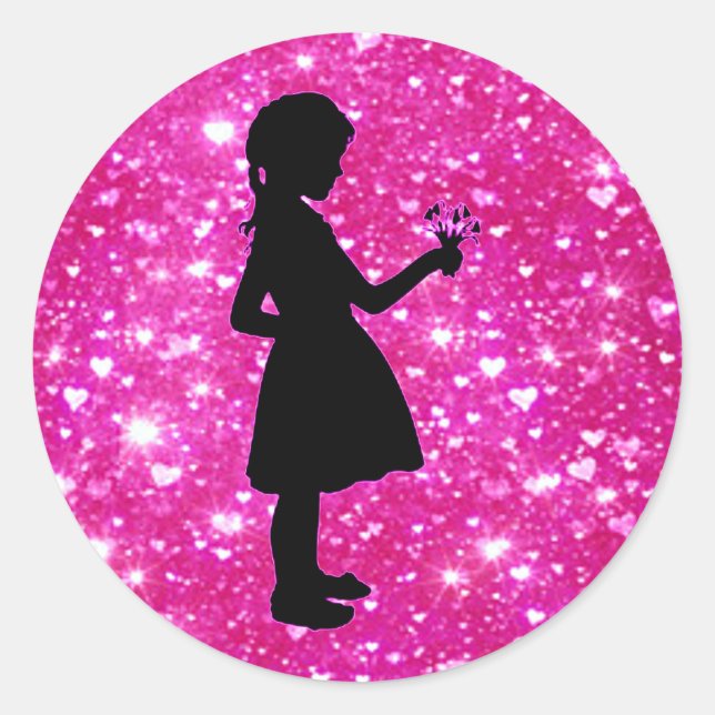 Flower Girl Pink Sparkle Hearts Stickers (Front)