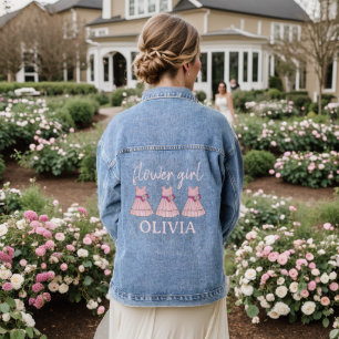 Flower Girl Pink Wedding Bridal Party Dress Gown Denim Jacket