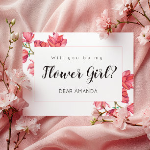 Flower Girl Pink White Floral Magnolia Card
