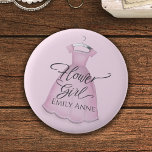 Flower Girl Pretty Wedding Cute Personalised 6 Cm Round Badge<br><div class="desc">Pretty wedding flower girl button. Personalised with name. A cute custom design with a vintage pink dress. A fun idea for bridal party gifts.</div>