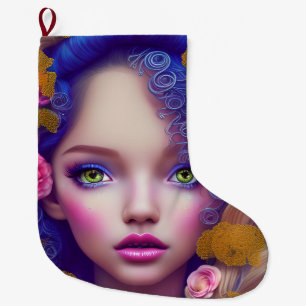 Flower Girl Princess Inspired by Ukrainian Culture Large Christmas Stocking