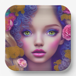 Flower Girl Princess Inspired by Ukrainian Culture Paper Plate