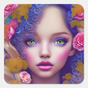Flower Girl Princess Inspired by Ukrainian Culture Square Sticker