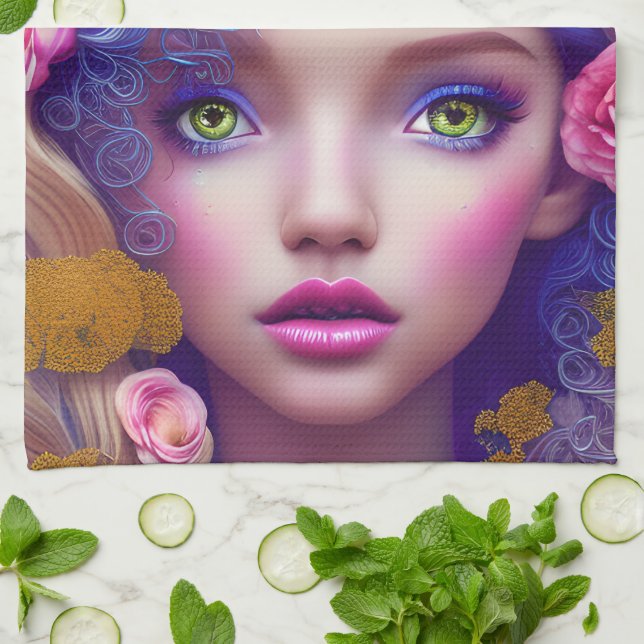 Flower Girl Princess Inspired by Ukrainian Culture Tea Towel (Folded)