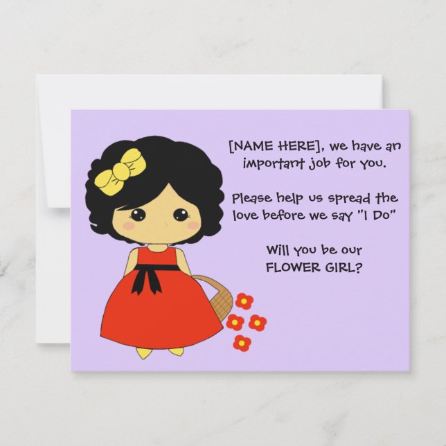 Flower Girl Proposal Card  - Black Hair (Front)