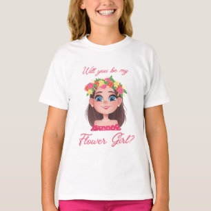 flower girl proposal pink script cute T-Shirt